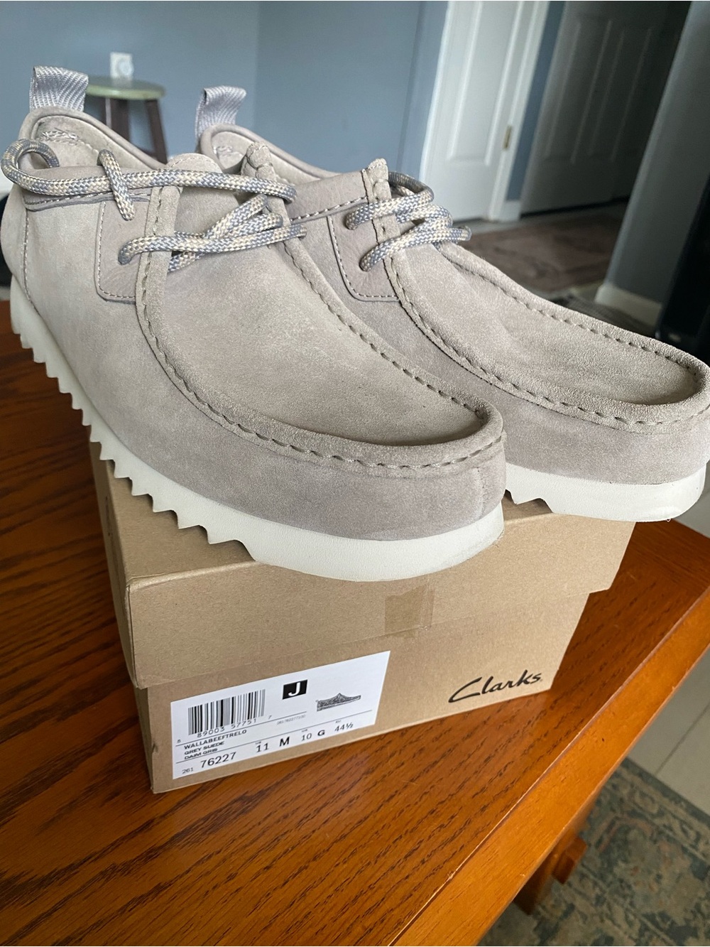 Clarks Men’s Suede Slip-On Loafers in Light Taupe with White Sole